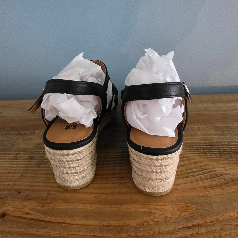 White‎ Mountain Womens Swayze Espadrille Wedge Sandal Black Strappy Buckle 6.5